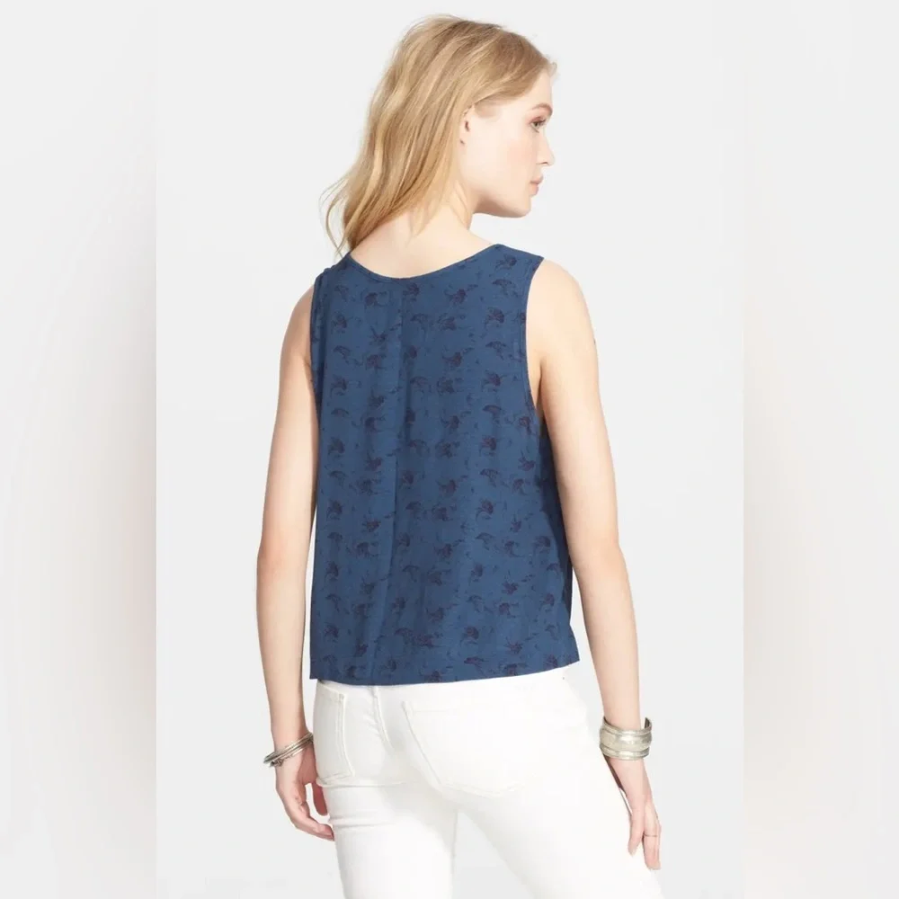 Free People Crinkle Printed Look Through Top-Indigo Combo